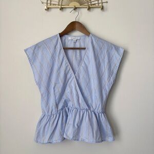 The Good Jane Blue Striped Peplum Top Medium Anthropologie
